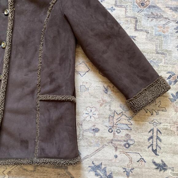 Vintage LL Bean Shearling Jacket Womens Large Brown Sherpa Lined Suede Coat - Picture 3 of 9